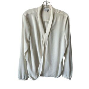 J. Jill Ivory Polyester Crepe Long Sleeve Faux Wrap Long Sleeve Blouse Medium